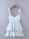 Retro Slit V Neck Corset Ruffle Dresses