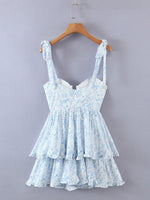 Retro Slit V Neck Corset Ruffle Dresses