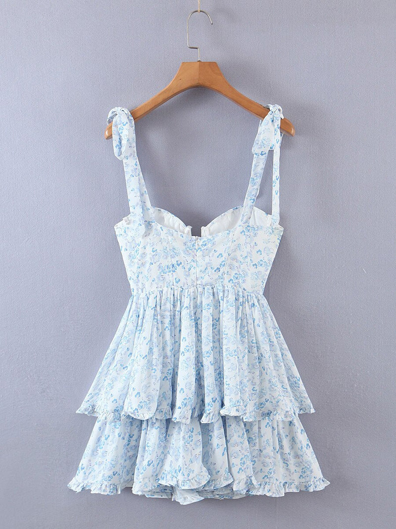 Retro Slit V Neck Corset Ruffle Dresses