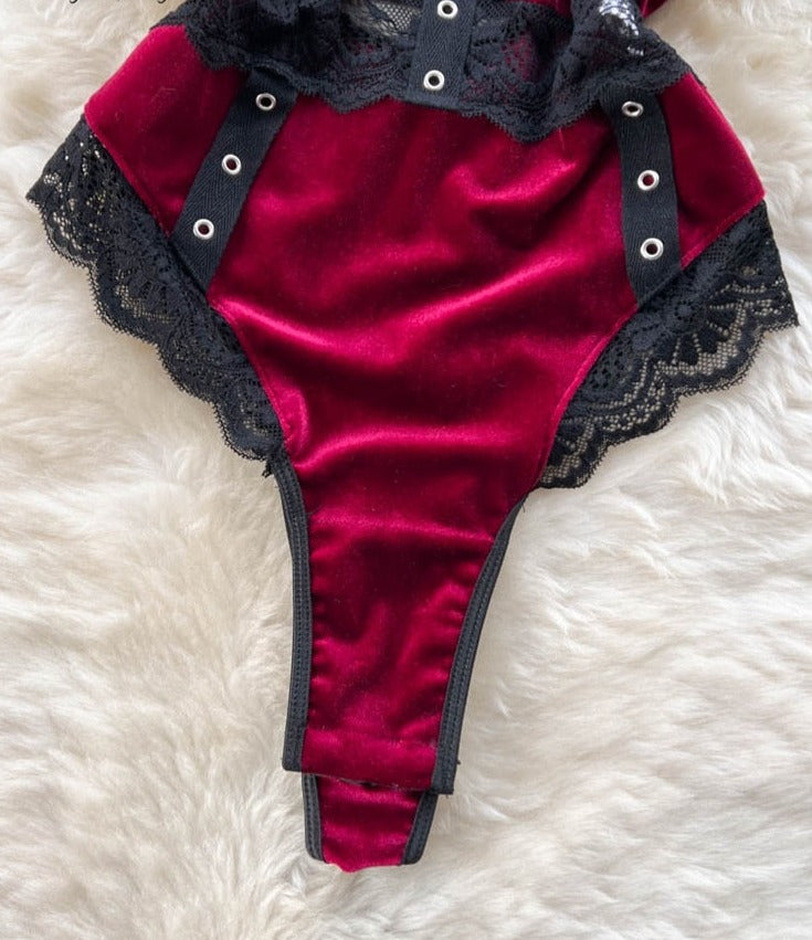 Ruffled Lace Backless Velvet Erotic Sensual Bodysuits - Sabreeonline