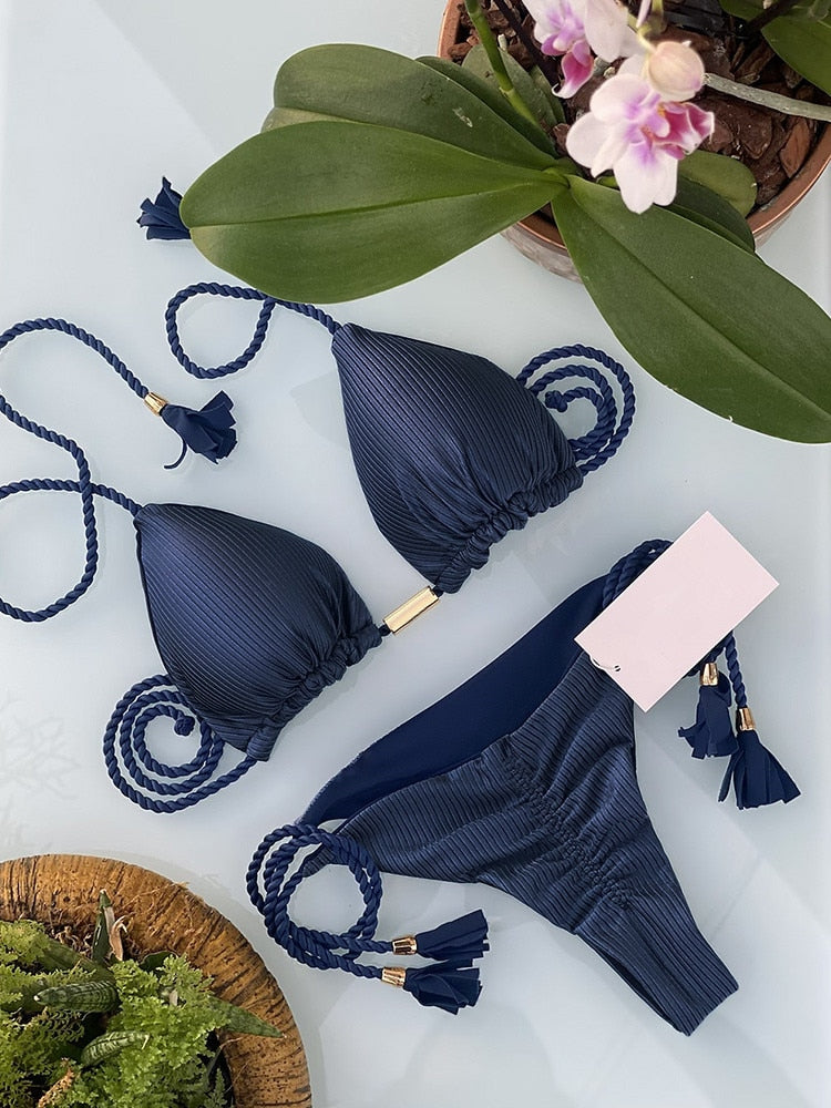 Adjustable Bandage Solid Bikinis Triangle - Sabreeonline