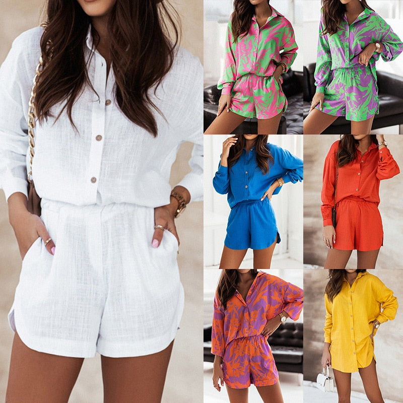 Vacation Style Loose Printed Shorts Casual 2022 Summer Spring Women&#39;s Clothing Fashion Set Short Sleeve T Shirt &amp; Shorts Pants