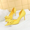 Korean Fashion Women&#39;s Shoes Wedding Bow High Heels Stiletto Heels Shallow Pointed Head Side Empty Thin Shoes
