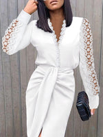 Women Casual 2 Piece Set Long Sleeve Lace Stitching - Sabreeonline
