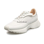 Waffle waist leather women&#39;s shoes 2022 new Forrest Gump shoes women&#39;s casual thick-soled dad sneakers flat shoes - Sabreeonline