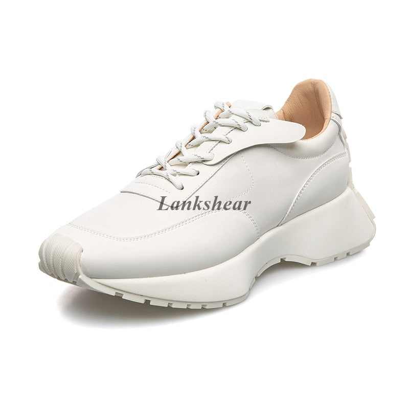 Waffle waist leather women&#39;s shoes 2022 new Forrest Gump shoes women&#39;s casual thick-soled dad sneakers flat shoes - Sabreeonline