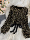 O-Neck Shirts Long-sleeved Open Back Lace-up Bow Short Tops Female - Sabreeonline