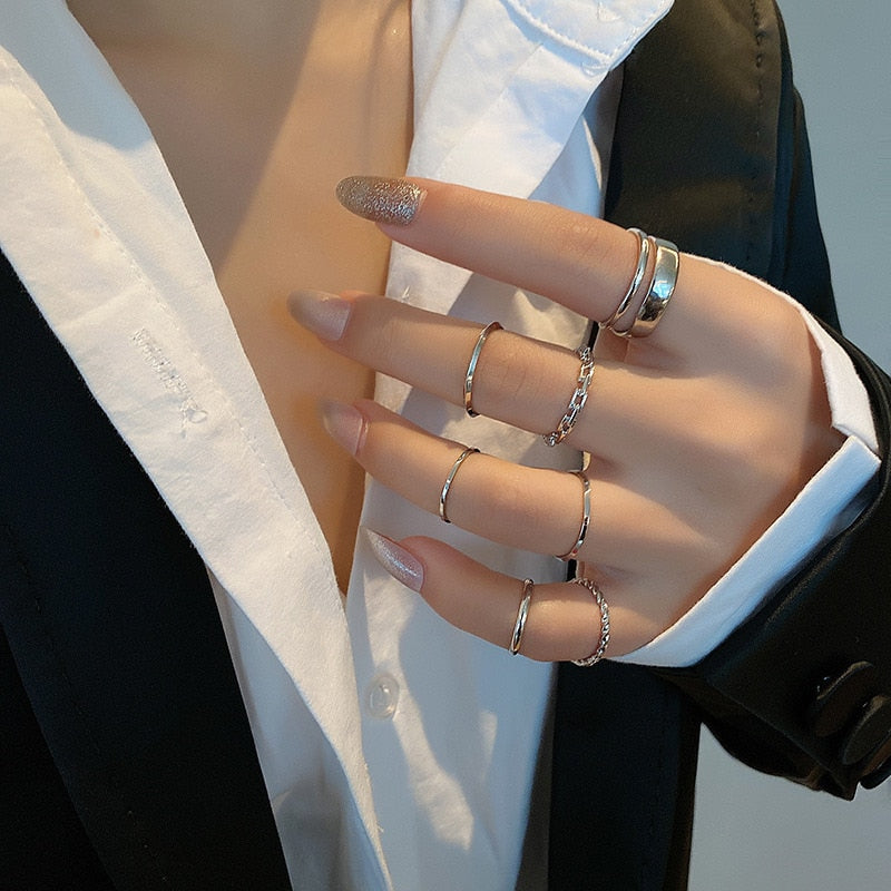 LATS 7pcs Fashion Jewelry Rings Set Round Opening Finger Ring for Girl - Sabreeonline