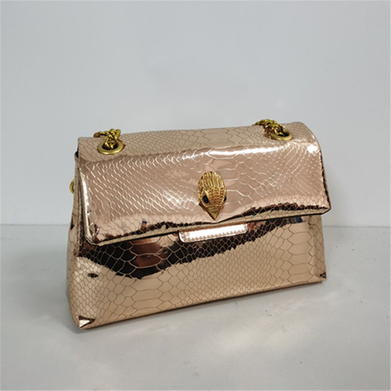 New Arrival Summer Shiny Snake Pattern Mirror Handbag Bright Colors Women Purse Cross Body Shoulder Bag Snakeskin Texture - Sabreeonline