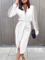 Women Casual 2 Piece Set Long Sleeve Lace Stitching - Sabreeonline