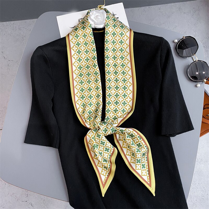 Elegant Print Satin Silk Skinny Scarf - Sabreeonline