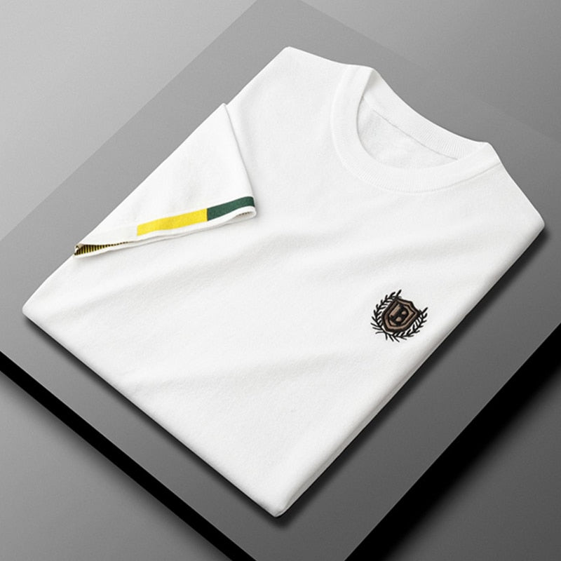 New Simple Ellegant Embroidery Round Neck Ice Silk T-shirt - Sabreeonline