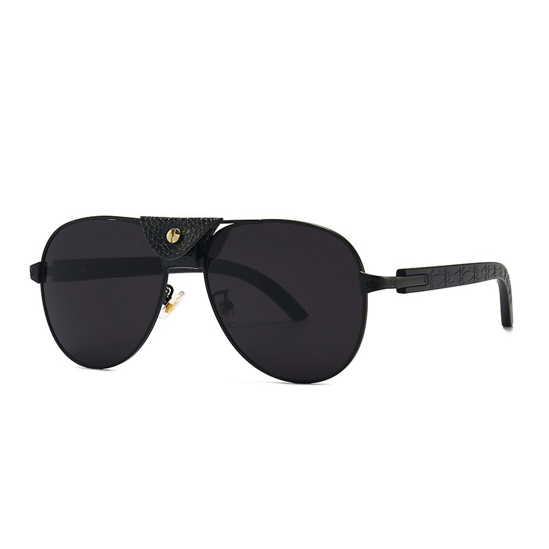 Men Pilot Sunglasses Oversized Frame Leather - Sabreeonline