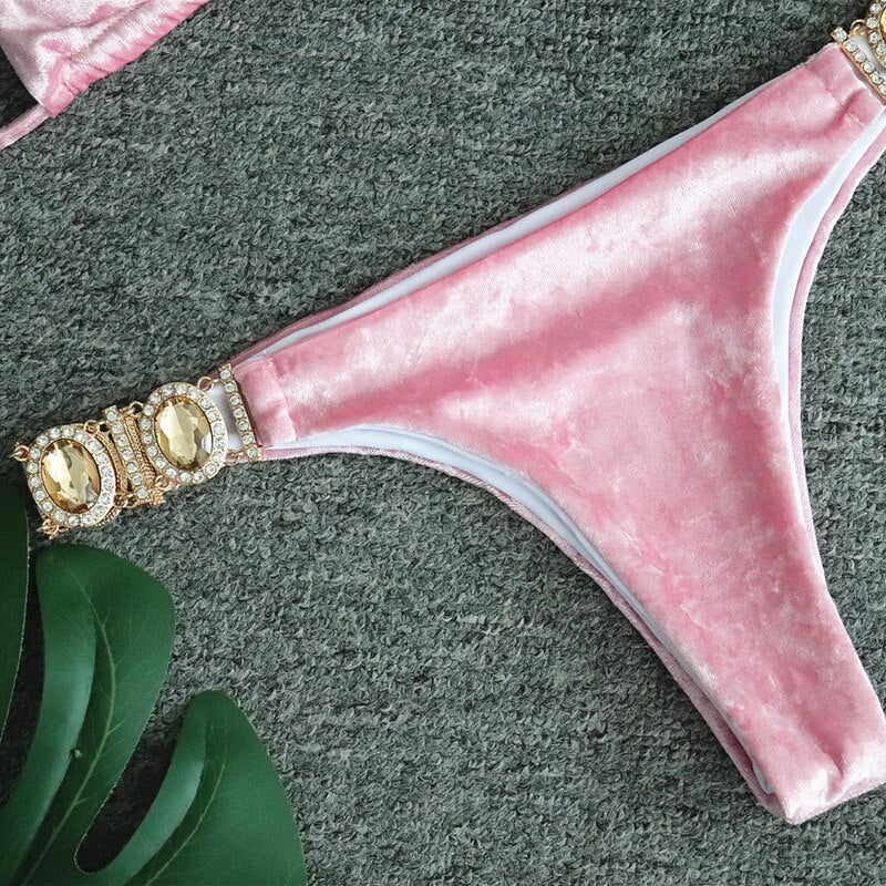 Velvet Luxury Rhinestone Bikini Set