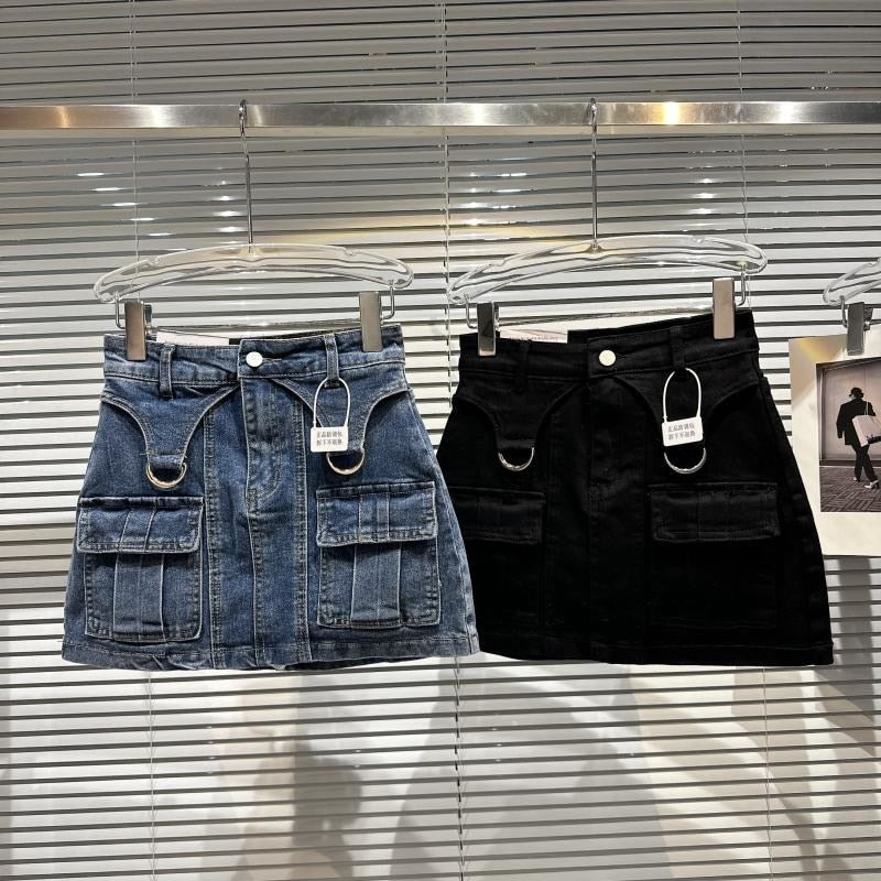 PREPOMP 2023 Spring New Arrival High Waist Double Pockets Slim Bodycon Short Denim Skirt Women GH191
