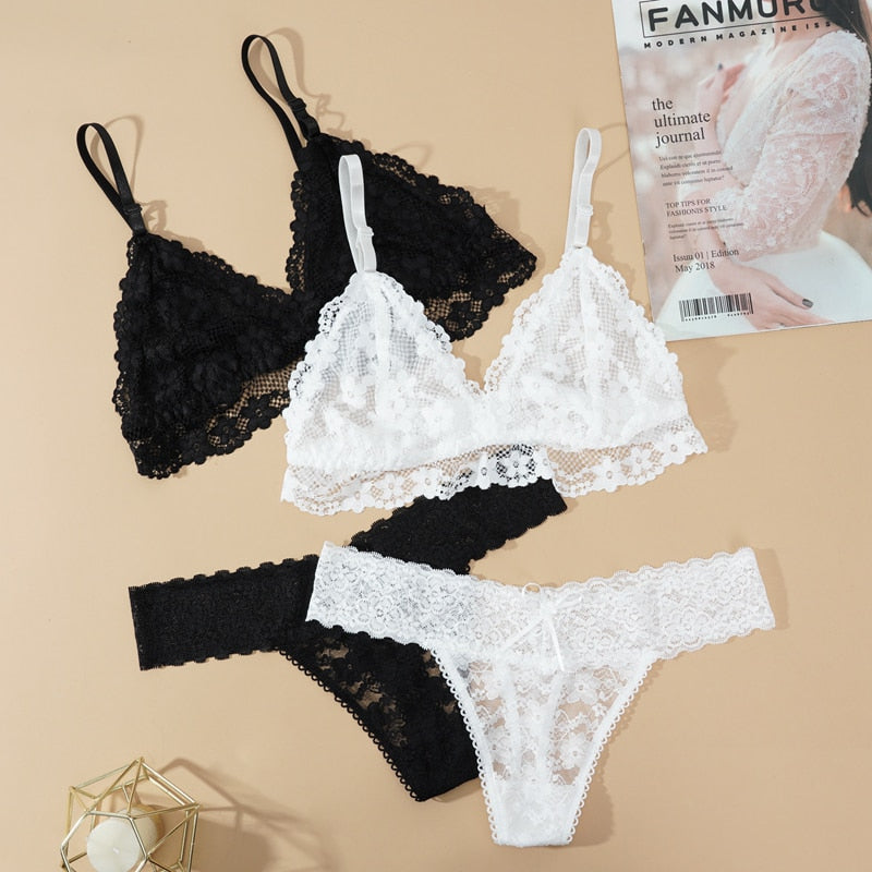Lace Hollow Out G-String Underwear Set - Sabreeonline