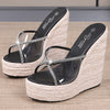 Women&#39;s Sexy Slippers Fashion High Heels 15CM Slippers Slope Heels Rhinestones wedges plus size