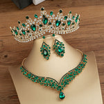 Baroque Crystal Water Drop Bridal Jewelry Sets Rhinestone Tiaras Crown Necklace Earrings for Bride Wedding Dubai Jewelry Set - Sabreeonline
