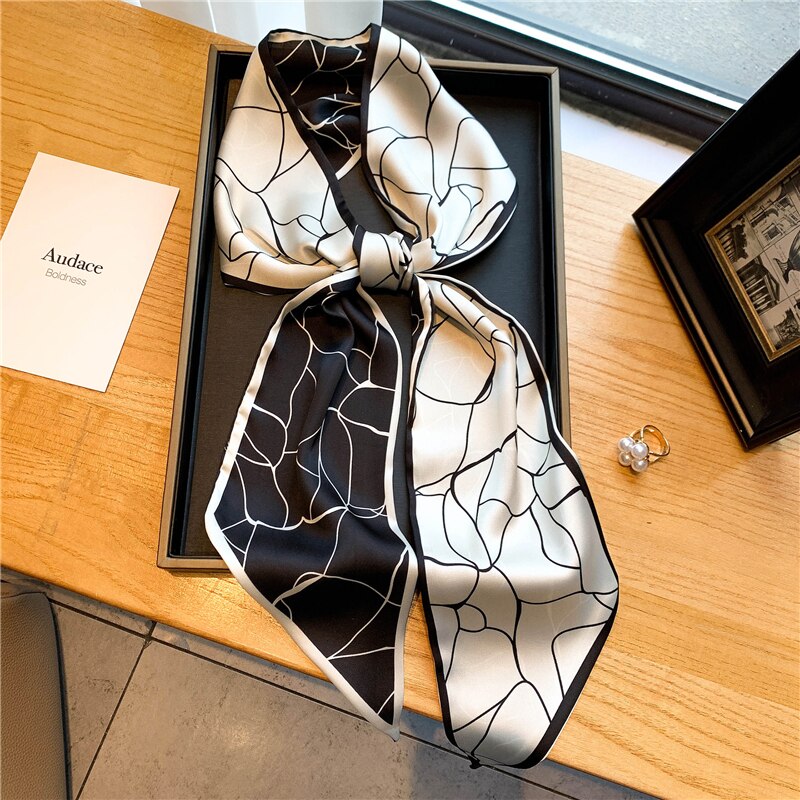 Luxury Brand Small Silk Scarf Women Headband Narrow Skinny Scarves Neck Belt Hair Bands Ribbons Scrunchies Female Accessories - Sabreeonline