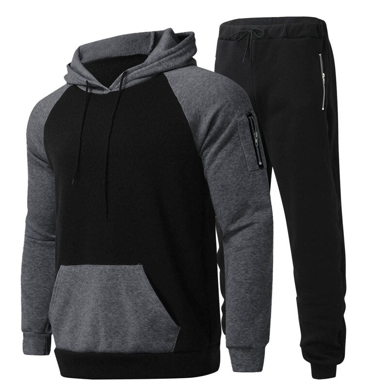 Casual Hoodies +Drawstring Pants 2 Piece Set Male Streetwear - Sabreeonline