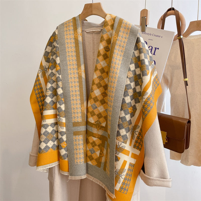 Luxury Brand Winter Cashmere Scarf for Women Fashion Warm Shawls and Wraps Pashmina Neckerchief Poncho Tassel Bufandas Echarpe - Sabreeonline