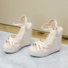 Shoes large size simple European and American braided hemp rope women&#39;s shoes wedge platform sandals