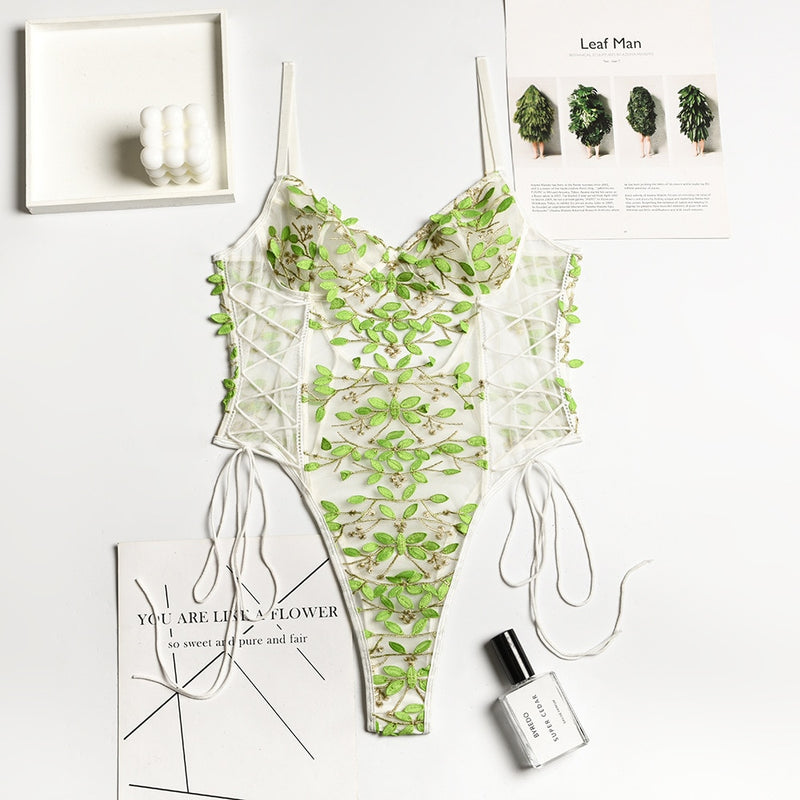 Women Teddy lingerie Sexy Underwear Erotic Corset Lace Mesh Sleepwear Nightwear  Embroidered strap one-piece sexy pajamas - Sabreeonline
