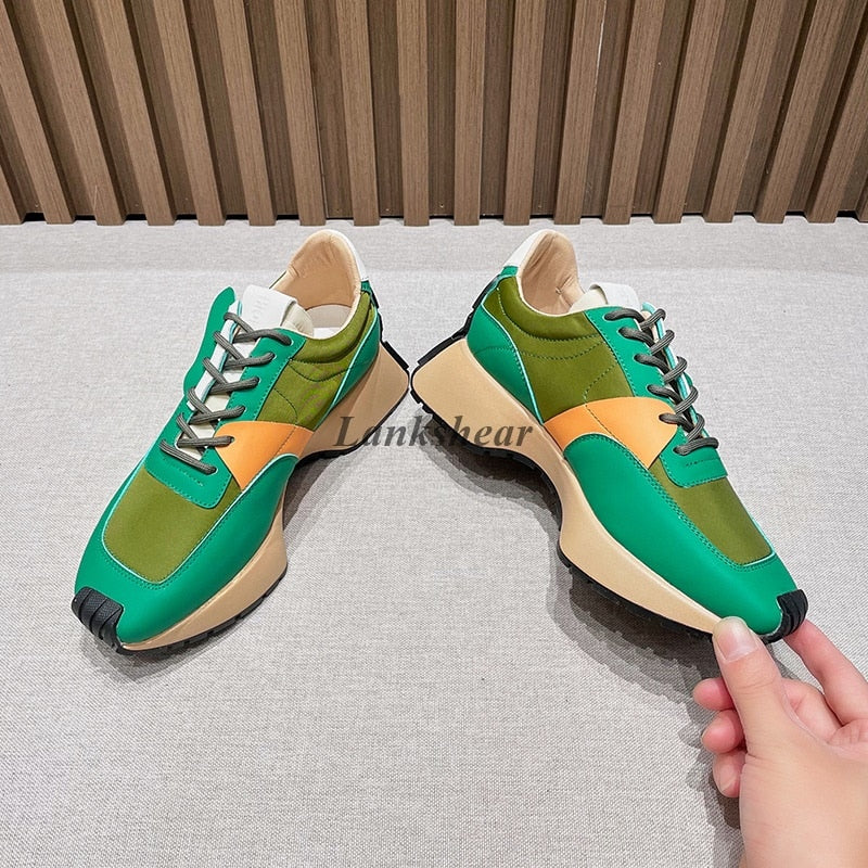 Waffle waist leather women&#39;s shoes 2022 new Forrest Gump shoes women&#39;s casual thick-soled dad sneakers flat shoes - Sabreeonline
