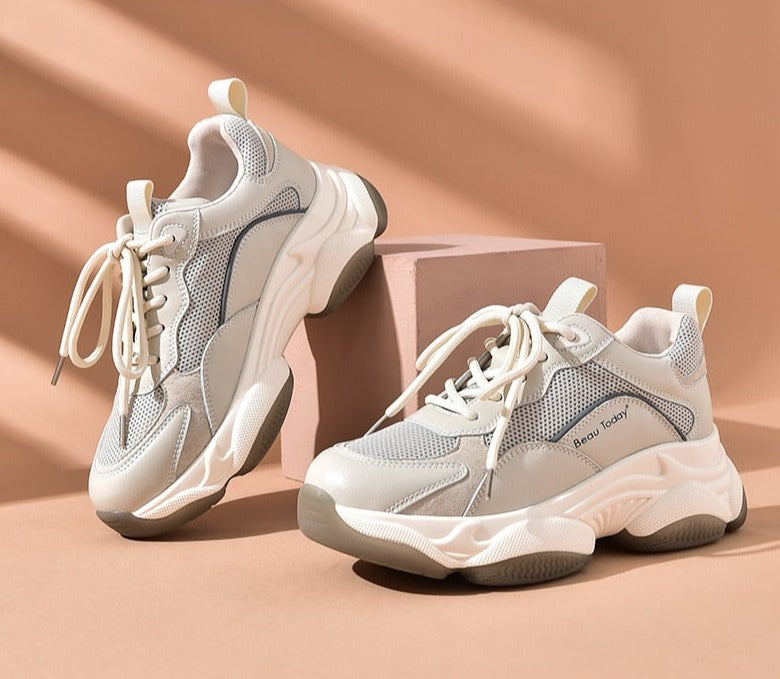 Lace-Up Thick Sole Ladies Breathable Shoe - Sabreeonline