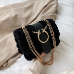 Soft Women Lock Chain Plush Shoulder Messenger Bag - Sabreeonline