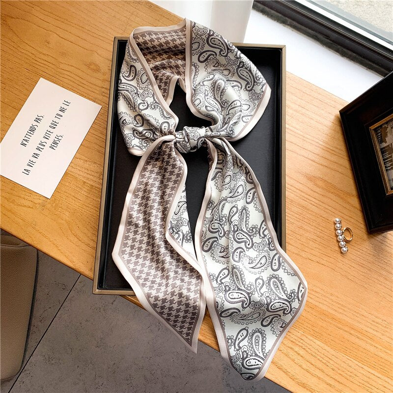 Luxury Brand Small Silk Scarf Women Headband Narrow Skinny Scarves Neck Belt Hair Bands Ribbons Scrunchies Female Accessories - Sabreeonline