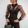 Black Casual Dot Sheer Mesh See Through Blouse - Sabreeonline