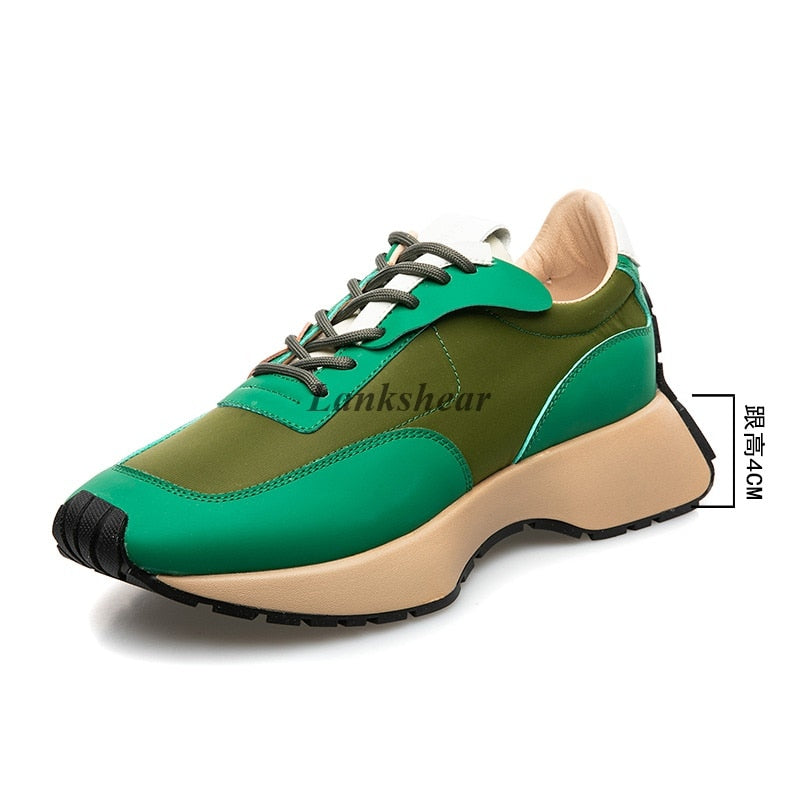 Waffle waist leather women&#39;s shoes 2022 new Forrest Gump shoes women&#39;s casual thick-soled dad sneakers flat shoes - Sabreeonline