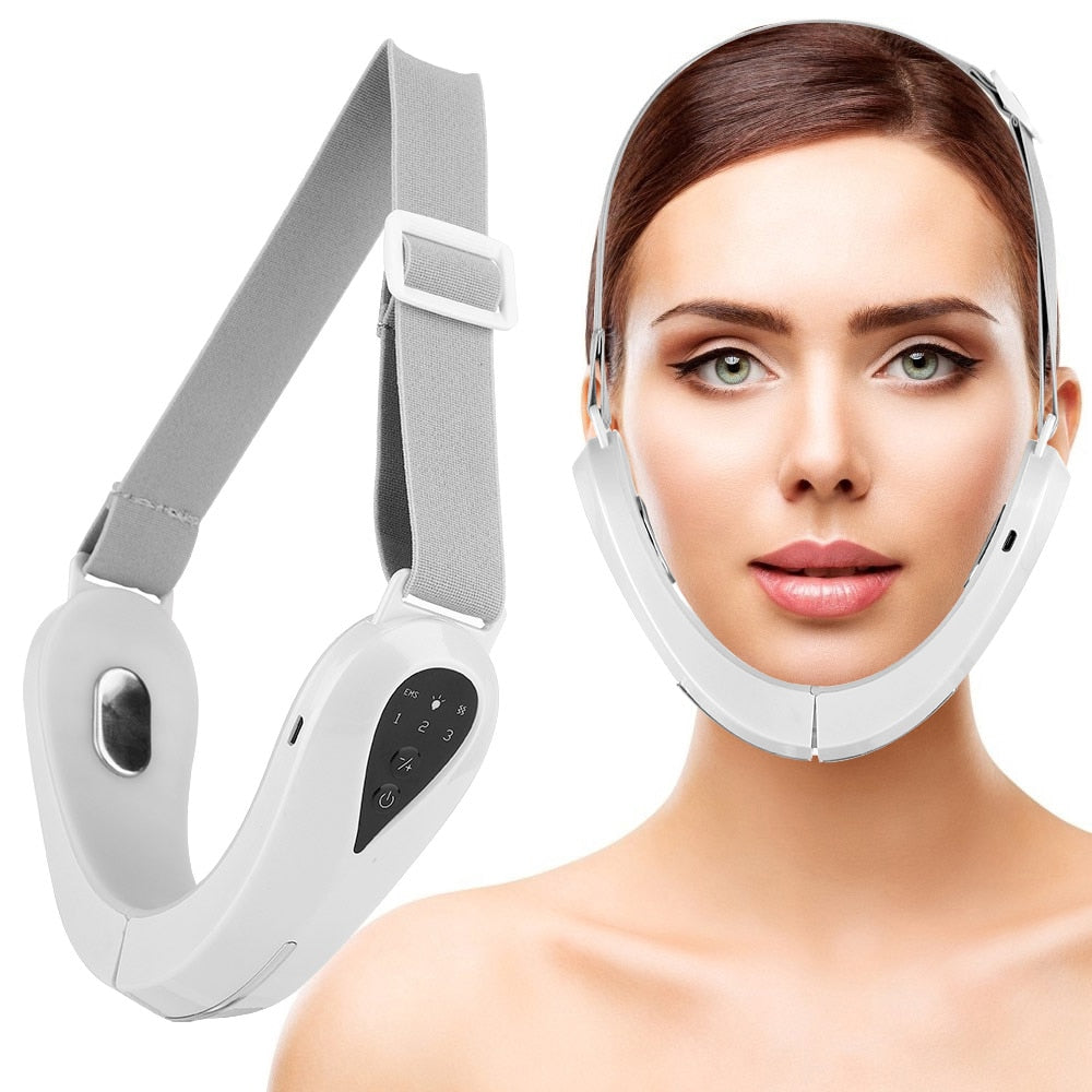 Facial Massager V-Line Chin Lift Belt Machine Face Slimming Vibration Red Light Blue Light LED Face Care Lifting Device - Sabreeonline