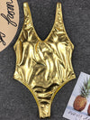 Sexy Shiny PU Leather Bikini Women 2023 Bikinis Bling Swimwear One Piece Swimsuit Female Monokini Bather Bathing Suit Swim Lady
