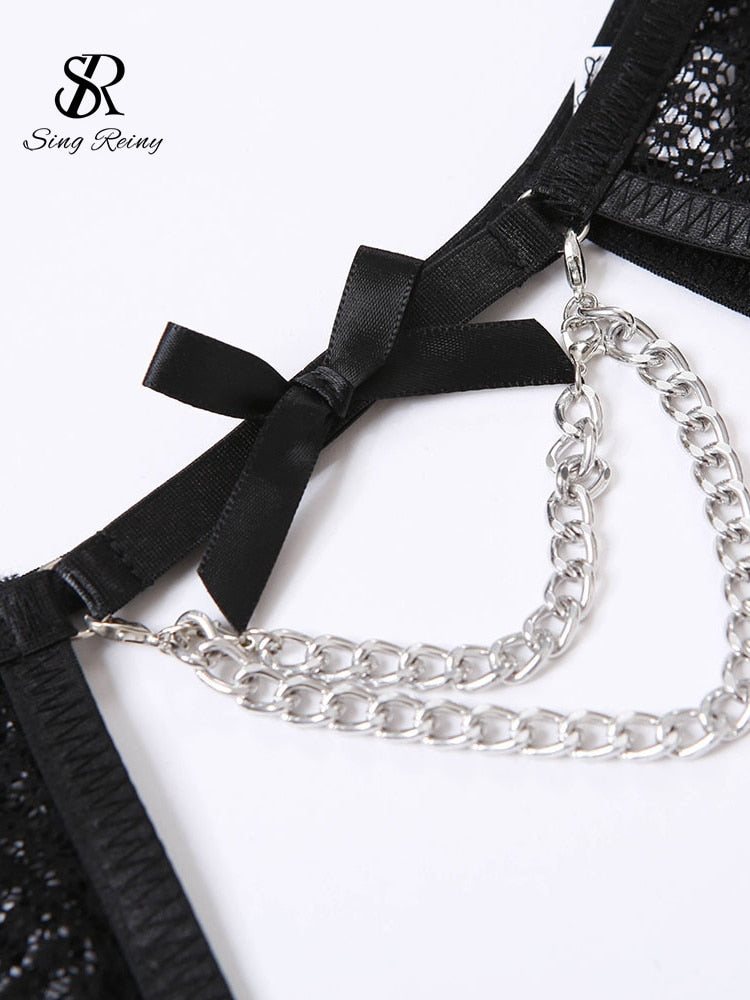 SINGREINY 2023 Women Sexy Bra 2 Pieces Sets Fashion Transparent Bra & Brief Suits Ladies Chain Slim Leopard Print Underwear - Sabreeonline