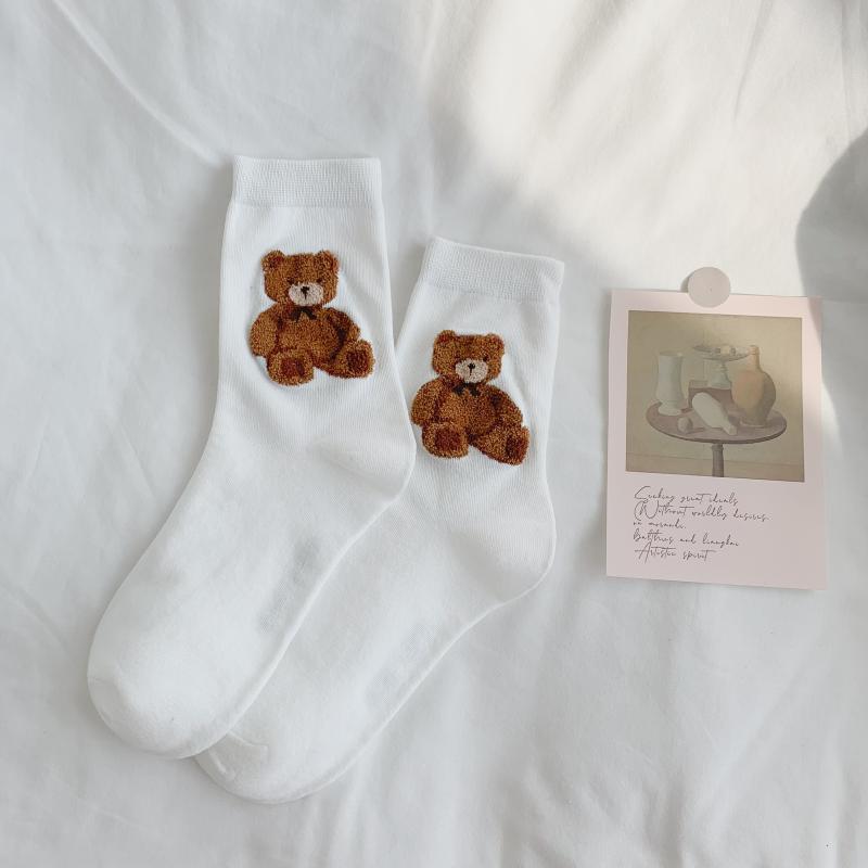 Creative New Brown Bear Socks Female Middle Tube Socks Japanese Cute Small Fresh Wild Student Socks Autumn and Winter Socks - Sabreeonline