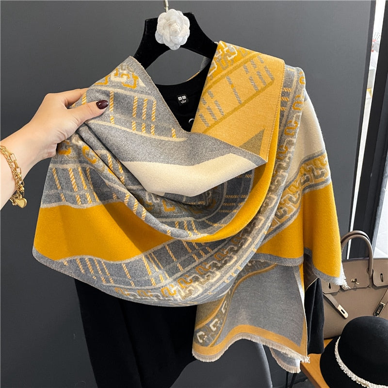 Luxury Brand Winter Cashmere Scarf for Women Fashion Warm Shawls and Wraps Pashmina Neckerchief Poncho Tassel Bufandas Echarpe - Sabreeonline