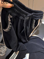 Thickened Black Straight Casual Pants for Women 2022 New Autumn Winter Trousers High Waist Loose Slimming Wide Leg Sweatpants - Sabreeonline