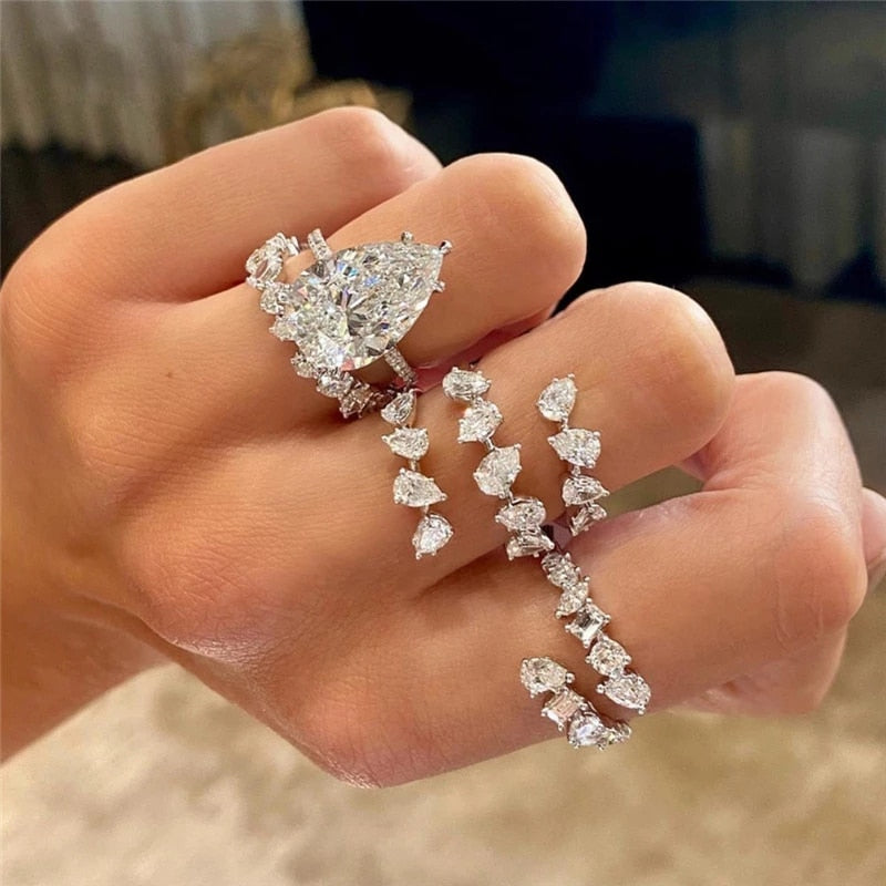 Luxury Water Drop Zirconia Adjustable Open Rings - Sabreeonline