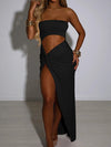 Summer Sexy Strapless Cut Out Slit Maxi Dress