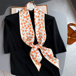 Elegant Print Satin Silk Skinny Scarf - Sabreeonline