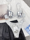 Para Praia 2023 Summer Silver Shiny Bikini Micro Swimwear Women Swimsuit Sexy Brazilian Bikini Set Push Up Biquini Beachwear