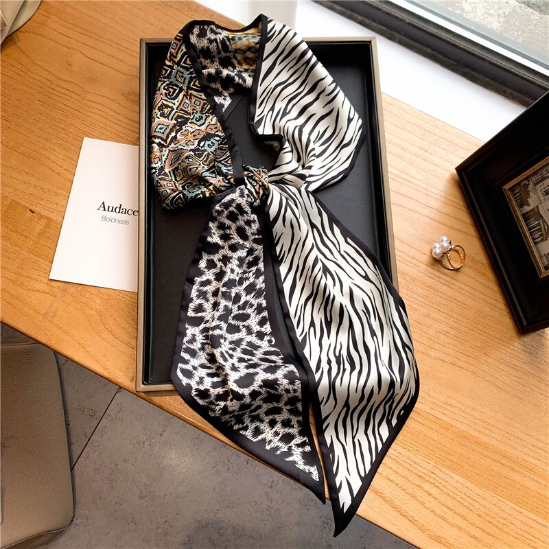Elegant Print Satin Silk Skinny Scarf - Sabreeonline