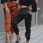 New High Waist Satin Pants Women Bsolid Color Black Joggers Women Trousers Casual Pants Cargo Sweatpants Korean Red Fall - Sabreeonline