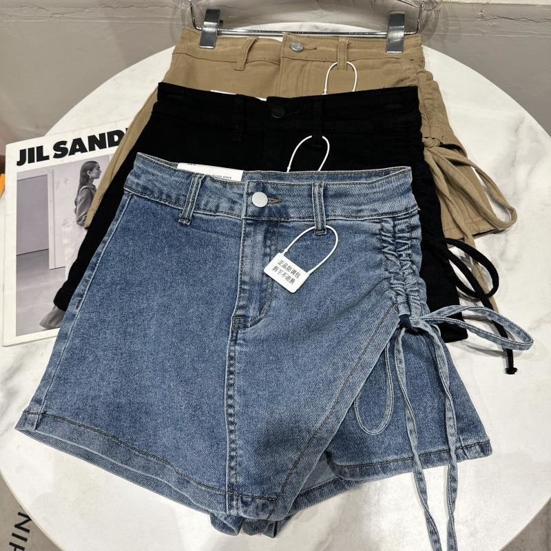 PREPOMP 2023 Spring New Arrival Bandage Drawstring Denim Shorts Skirt Women GH192