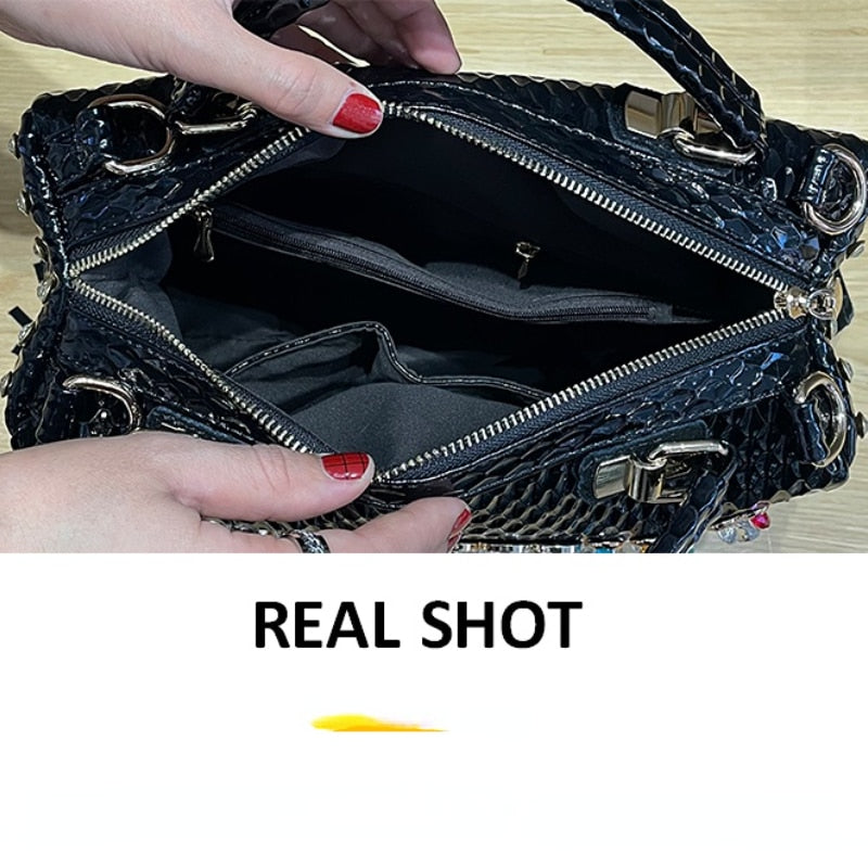 Luxury Designer Handbags Women Rivet Tassel Ita Bag Real Leather Diamond Shoulder Bag Women Boston Female Bolsos Para Mujer - Sabreeonline