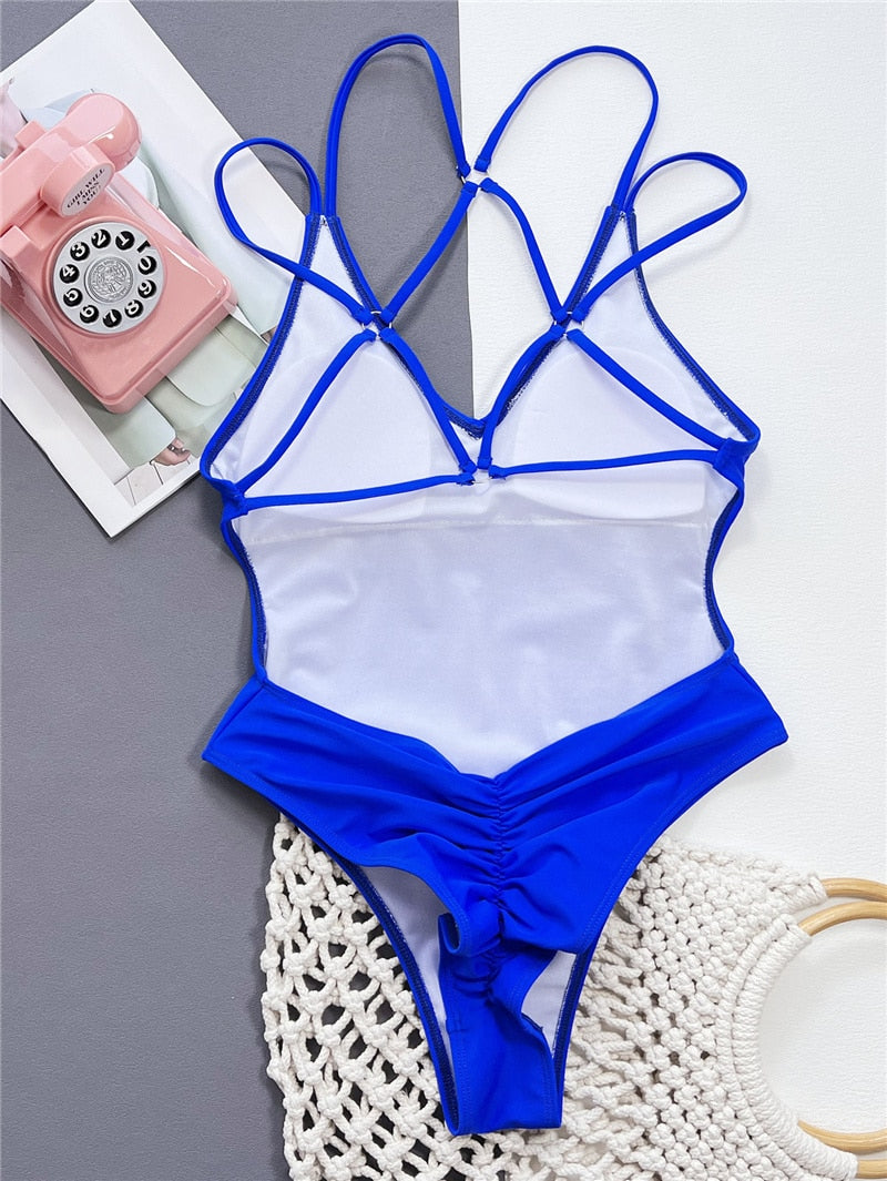 Backless Sexy Swimsuit Pad Beach One Piece Swimwear