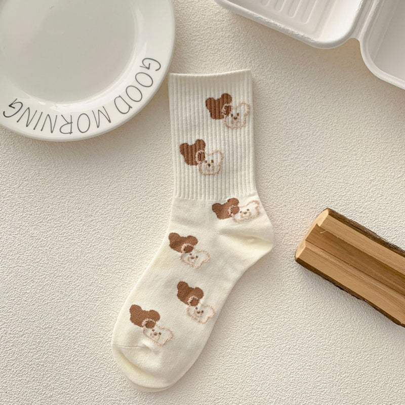 Japan Harajuku Style Cartoon Creative Striped Bear Socks Kawaii Print Funny Girl Socks Fashion Skateboard Woman Socks - Sabreeonline
