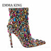 Women Multicolor Crystal Ankle Boots Sexy Stiletto Heels Rhinestone Cocktail Booties Ladies Bling Party Shoes Botas De Mujer - Sabreeonline